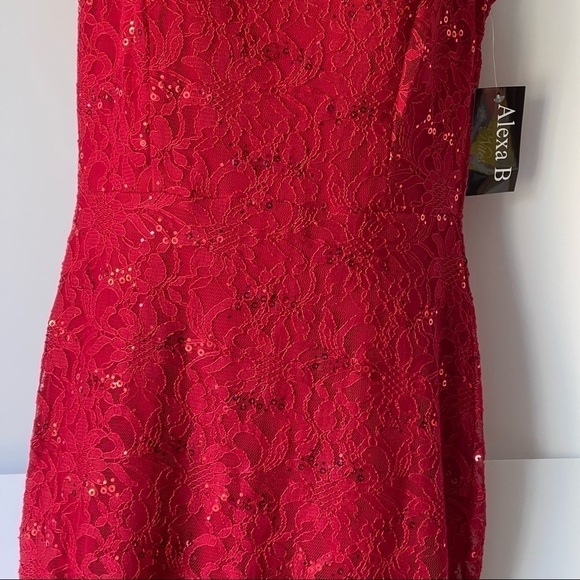 Alexa B Nites Red Formal Evening Holiday Party Prom Dress Lace Glitter Mermaid 6 - Picture 5 of 16